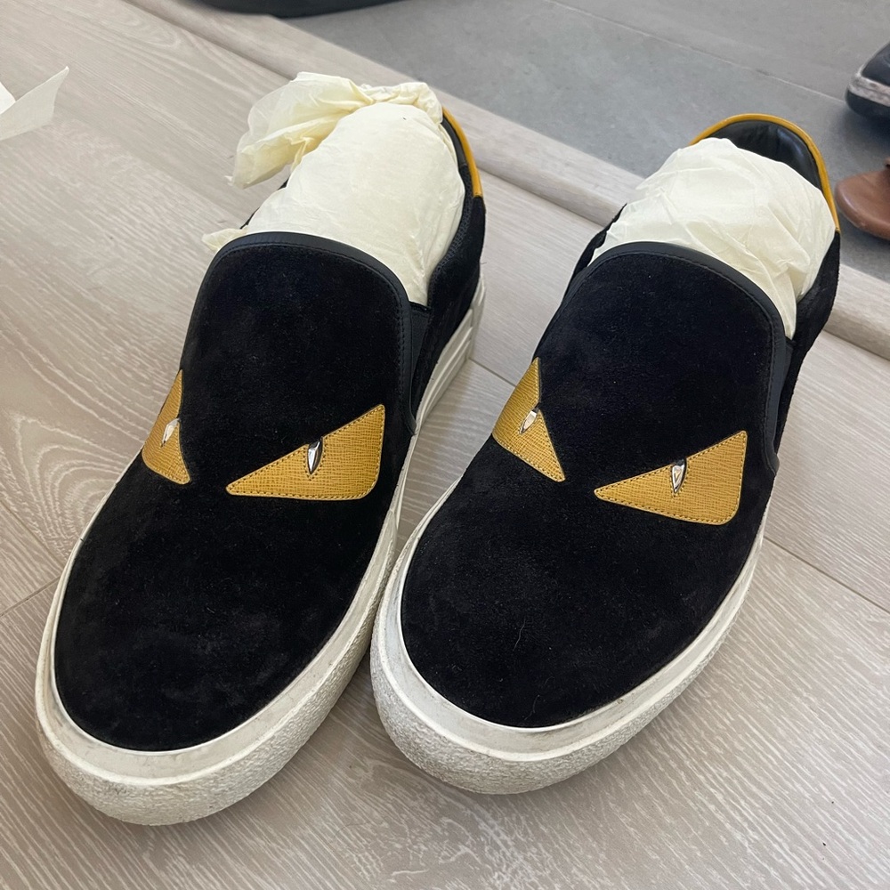 Fendi Black and Yellow Slip-On Sneakers